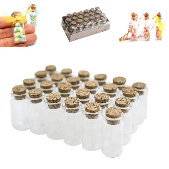 24 Pieces Mini Clear Glass Jars Bottles with Cork Stoppers for Arts & Crafts, Projects, Decoration, Party Favors - Size: 1-1/2" Tall X 3/4 Inches Diameter {2}