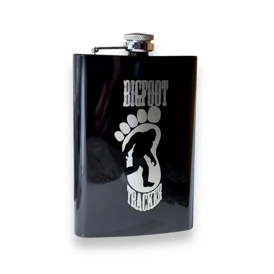 8oz BLACK Bigfoot Tracker Flask {1}