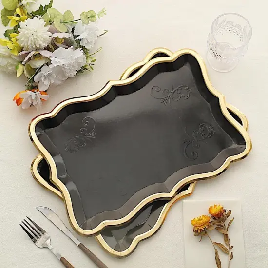 14 in Rectangular Paper Serving Trays Black and gold {1}