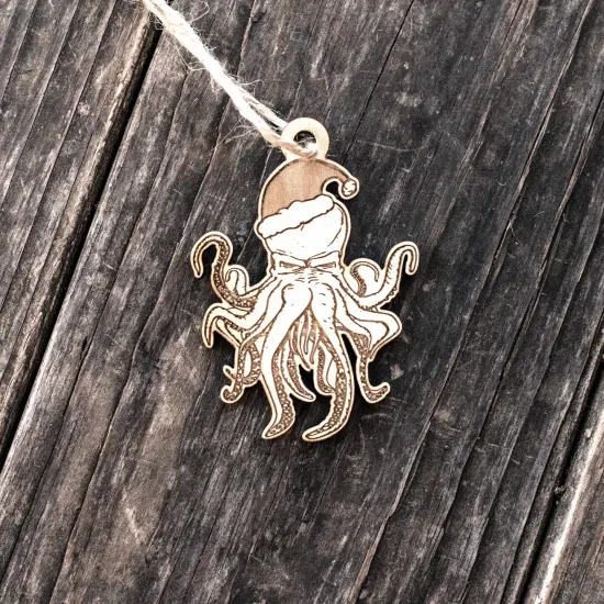Ornament - Santa Cthulhu - Raw Wood 3x2in {4}