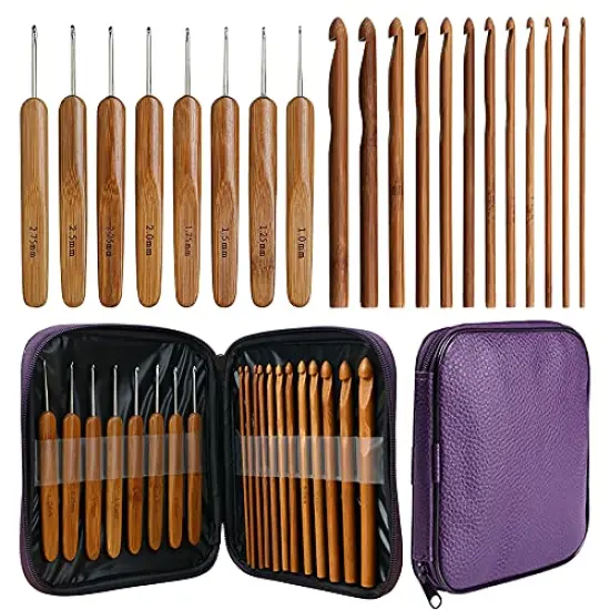 20 Pieces Bamboo Crochet Hooks, Lightweight and Eco-Friendly of Full Gift Set with Crochet Hooks Bag, Crochet Hooks for Crocheting {1}