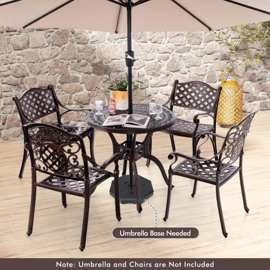 Costway 31.5" Cast Aluminum Table Patio Round Dining Table with 2" Umbrella Hole {5}