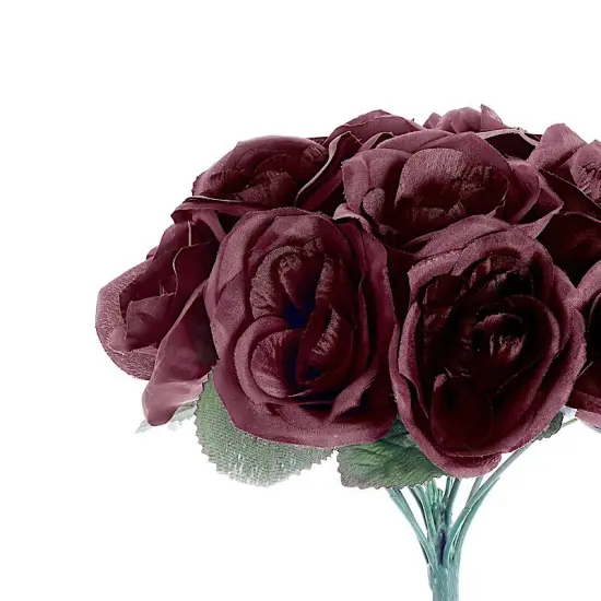 12-Inch Velvet Roses Artificial Flower Bouquet Burgundy {1}