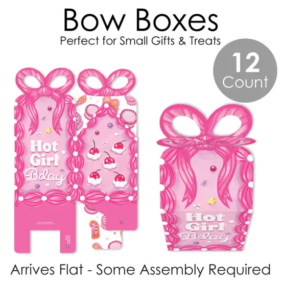 Big Dot of Happiness Hot Gir Bday - Square Favor Gift Boxes - Vintage Cake Birthday Party Bow Boxes - Set of 12 {6}
