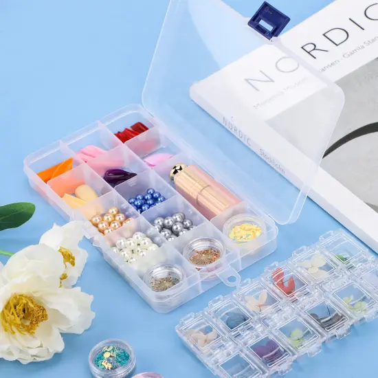 3 Pieces Fake Nail Storage Box, 15-Grid Rhinestone Organizer Case with Divider, Clear Plastic Empty Container for Art Craft Sewing Screw Rock Collection Fishing Tackle, Bead Jewelry Display Holder {5}