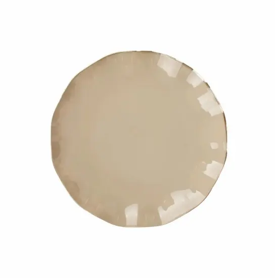 9" Round Disposable Salad Dinner Plastic Plates Gold Wavy Trim Taupe {1}