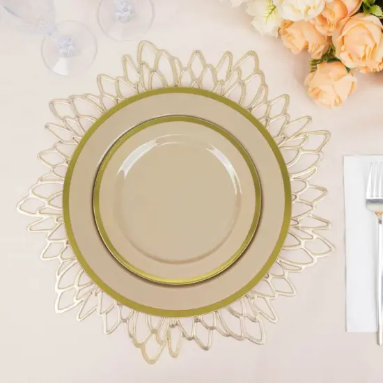 Round Plastic Dessert Plates with Gold Rim Taupe with gold {3}