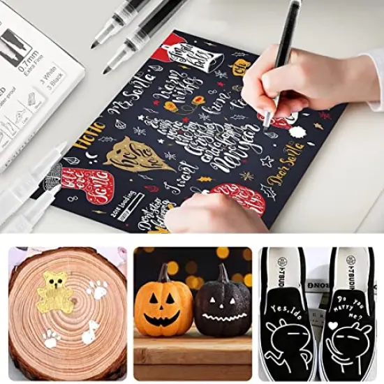 8 Pieces 0.7mm Acrylic Paint Pens Black & White & Gold & Silver, Paint Marker Extra Fine for Rock Painting, Stone, Ceramic, Glass, Wood, Blackboard, Fabric, Metal, Paper, Drawing, DIY Art {3}