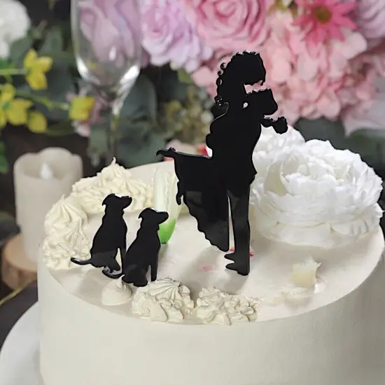 Black 7 in Bride Groom Pet Dogs Silhouette Acrylic CAKE TOPPERS {3}