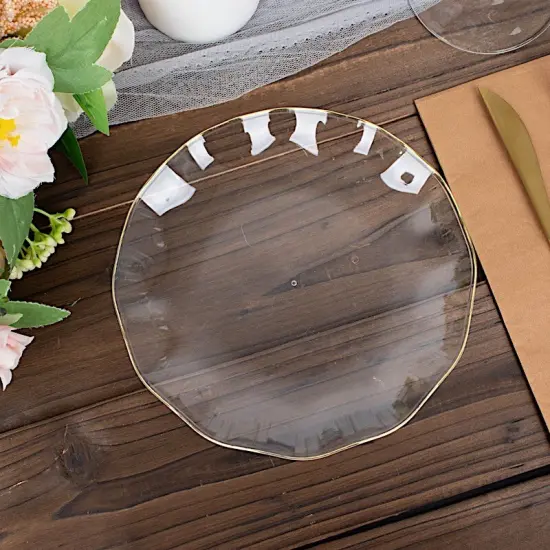 9" Round Disposable Salad Dinner Plastic Plates Gold Wavy Trim Dusty blue {7}