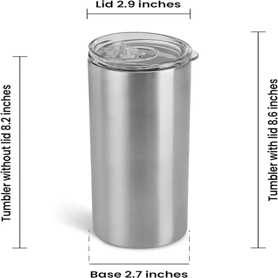 Makerflo 20 oz Skinny Stainless Steel Silver Tumbler with Lid & Straw | Craft-Ready for DIY Gifts & Personalization (Epoxy, UV DTF, Vinyl, and Laser Engraving) - Not for Sublimation {10}