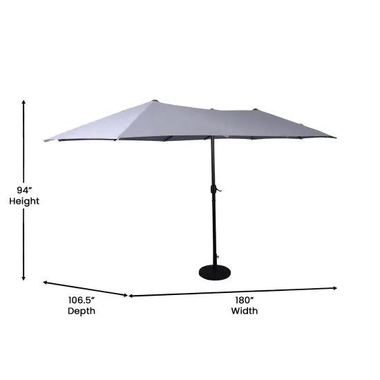 Merrick Lane Evanston 15 FT Triple Head Umbrella for Patio Use with Crank Handle, and Easy Lift Function Gray {5}