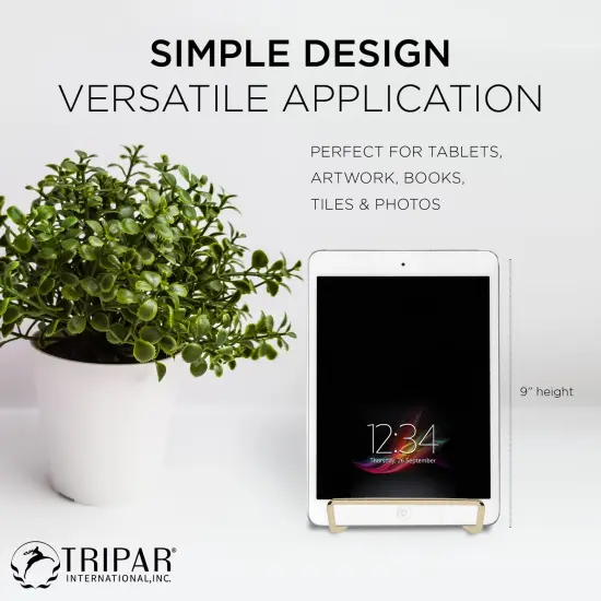 TRIPAR Square Metal Wire Stand, Brass Finish (4-Inch Depth) - Tabletop Easel Display - Handcrafted Edge Design For Sleek & Modern Look - Perfect for Books, Plates, Photos & More {5}