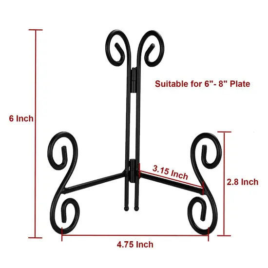 Plate Stand, 1 Pack 6 Inch Plate Holder for Display, Black Foldable Iron Table Easel for Picture Book Photo Frame Decorative Plate {6}