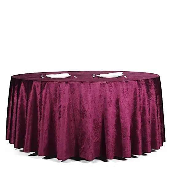 120-Inch Classic Round Premium Velvet Tablecloth Eggplant purple {1}