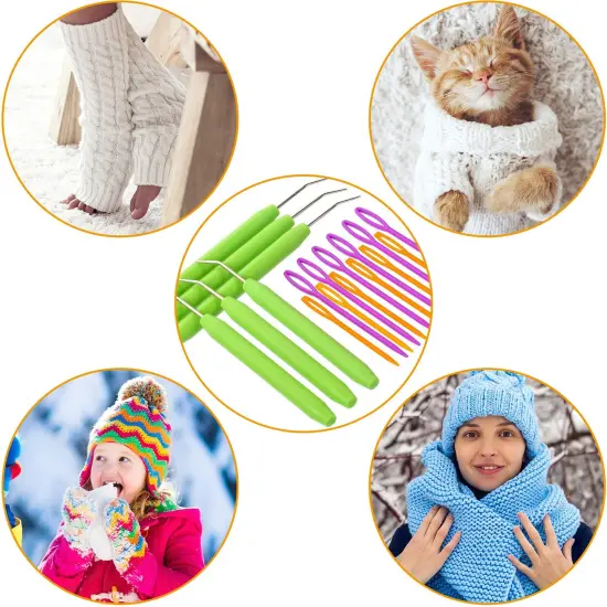 9 Pieces Knitting Loom Hook Crochet Needle Hook with Convenient Rubber Handles and Large Eye Plastic Sewing Needles for Knifty Knitting Knitter Crafts {1}