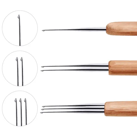 3 Pieces 0.75 mm Dreadlock Crochet Hook Bamboo Needle Weaving Crochet, Include 1 Hook, 2 Hooks, 3 Hooks for Dreadlock Supplies {6}