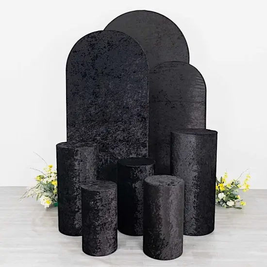 5 Cylinder Pedestal Crushed Velvet Display STAND COVERS Black {1}