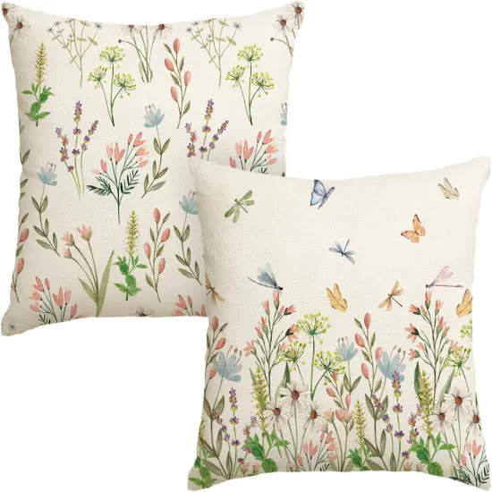 18x18 Spring Wildflowers Throw Pillow Covers Set of 2 {1}