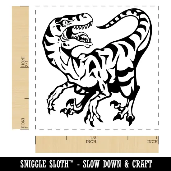 Striped Snarling Velociraptor Self-Inking Rubber Stamp Ink Stamper Purple {1}