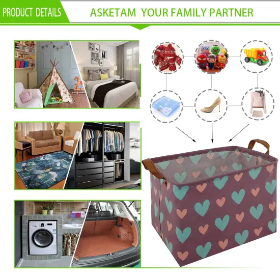 Kid Cute Rectangle Toy Box for Girl, Baby Collapsible Toy Storage Bin Nursery Child Playroom Bedroom Decor Clothes Storage Bin Gift Basket(Love in purple) {5}