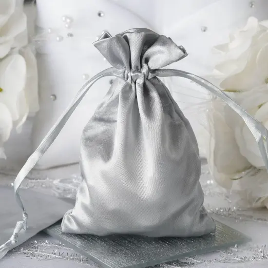 60 pcs 4x6 Satin Favor Drawstring Bags Silver {3}