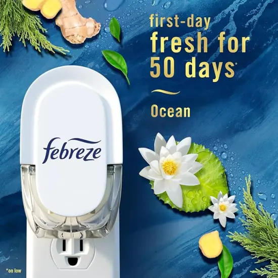 Febreze&reg; - Plug in Air Fresheners for home, Air Freshener Plug In, Wall Diffuser, Ocean Scent, Odor Fighter for Strong Odors, 1 Warmer + 2 Oil Refills {3}