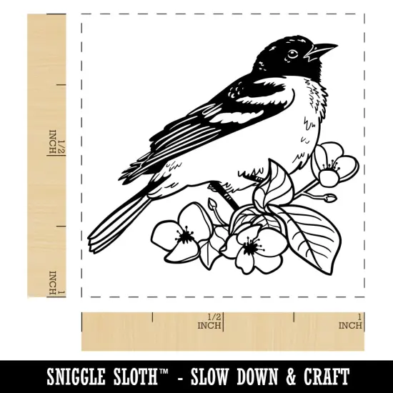Baltimore Oriole Bird in Flowering Tree Self-Inking Rubber Stamp Ink Stamper Sky Blue {1}