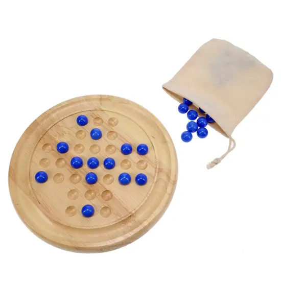 WE Games Solid Wood Solitaire with Blue Glass Marbles - 9 in. Diameter {3}