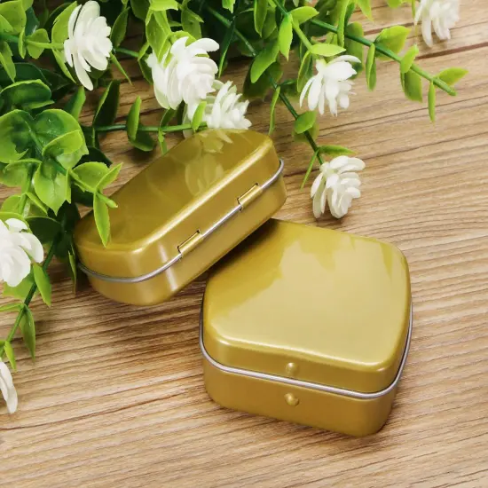 4 Pieces Metal Hinged Tin Box Rectangular Empty Small Hinged Tins Containers Storage Case for Pills Candies and Bead Earring Necklace Bracelet Jewelry Craft, Golden {5}