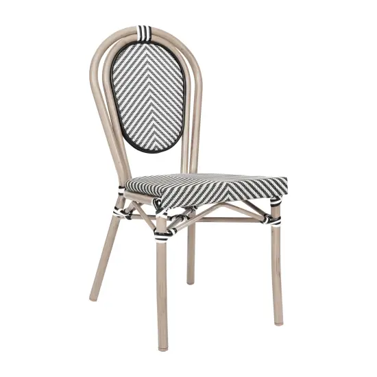 Merrick Lane Mael Stacking Thonet Bistro Style Chair with Textilene Seat and Bamboo Finished Metal Frame for Indoor/Outdoor Use Black&White/LightNat {2}