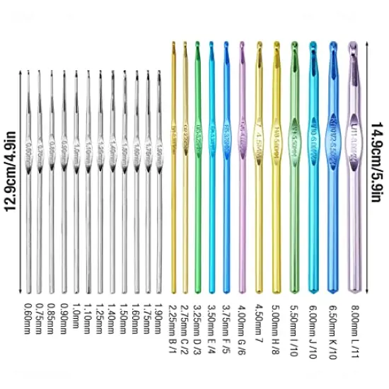 Multi-Color Metallic Crochet Hooks Set, Art Aluminum Knitting Needles for Yarn Craft Set with Sylish Storage Bag, Stitch Markers and Big Eye Needles {1}