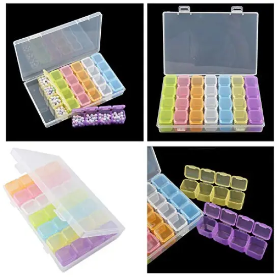 2 Pieces 28 Grids Colorful 5D Diamond Painting Embroidery Box, Accessories Storage Containers Adjustable Bead Case with 196 Pcs Label Stickers (28 Grids-2pack Colorful) {5}