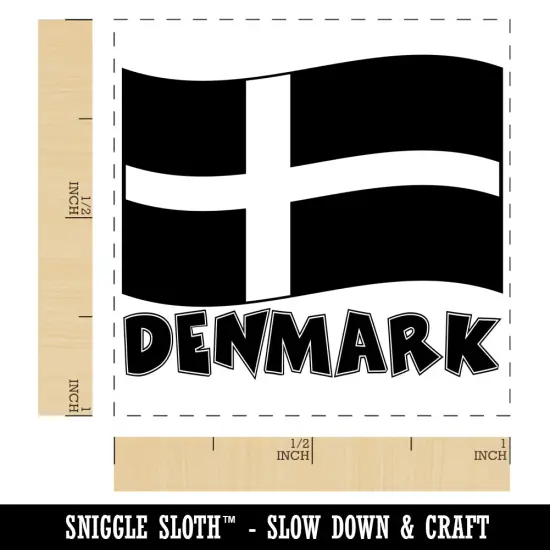 Denmark with Waving Flag Cute Self-Inking Rubber Stamp Ink Stamper Green {1}