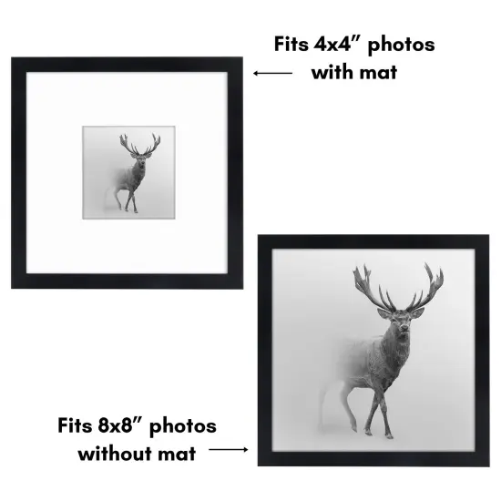 Americanflat 8x8 Square Picture Frames for Grid Gallery - Set of 6 and 9 - 4x4 with Mat or 8x8 without Mat - Square Grid Picture Frames - Shatter Resistant Glass - Hanging Hardware - Includes Easel - Black {10}