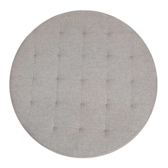 Merrick Lane Almas 34-Inch Round Tufted Cotton Linen Ottoman with Durable Metal Frame Gray {6}