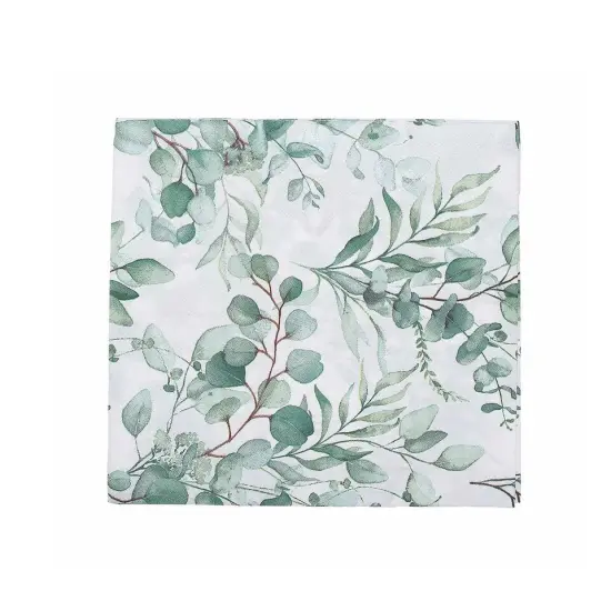 20 White 13x13 in Dinner Paper NAPKINS Green Leaves Design {1}
