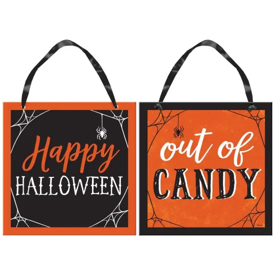 Classic Orange & Black Halloween Candy Reversible Sign {1}