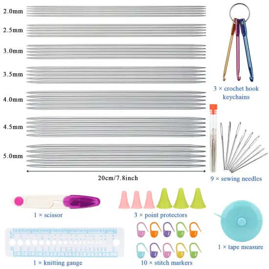 35 Pieces Double Pointed Knitting Needles Set 7.9", Stainless Steel Straight Knitting Needles 2.0mm-5.0mm, Double Ended Sweater Knitting Set Knitting Needle Kit with Knitting & Crochet Supplies {1}