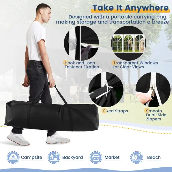 10 X 20 Ft Pop Up Canopy With 6 Sidewalls And Windows And Carrying Bag For Party Wedding Picnic Black {5}