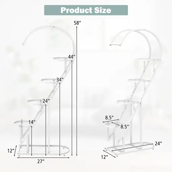 5 Tier Metal Plant Stand With Hanging Hook For Multiple Plants White {4}