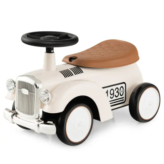 Kids Sit to Stand Vehicle with Working Steering Wheel and Under Seat Storage-White {4}