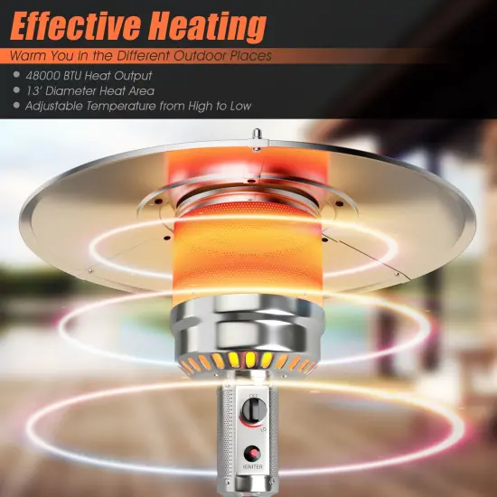 Outdoor Heater Propane Standing LP Gas Steel with Table & Wheels Silver {3}