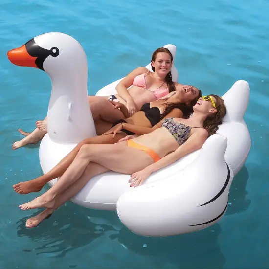 Swim Central 75" Inflatable White and Black Giant Swan Swimming Pool Ride-On Float Toy {6}