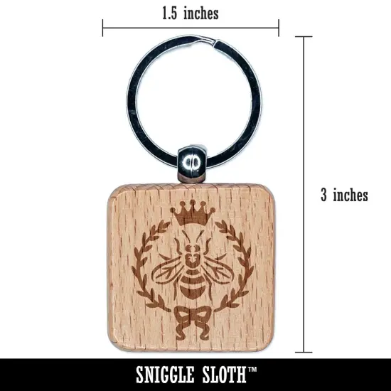 French Bee Crown Wreath Engraved Wood Square Keychain Tag Charm {2}