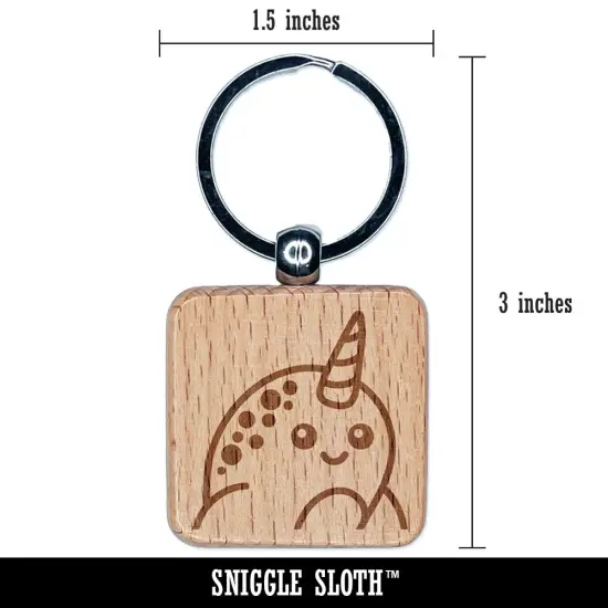 Peeking Narwhal Engraved Wood Square Keychain Tag Charm {2}