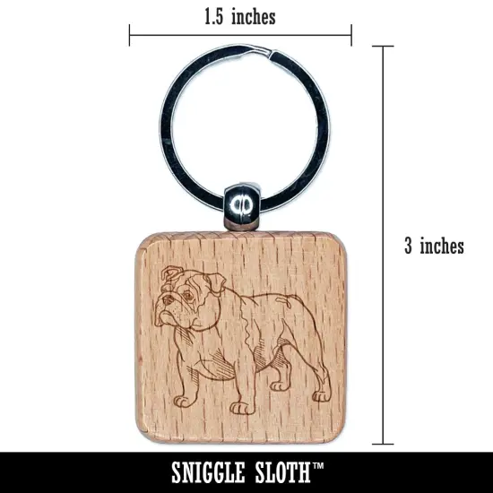 Gentle English Bulldog Pet Dog Engraved Wood Square Keychain Tag Charm {2}