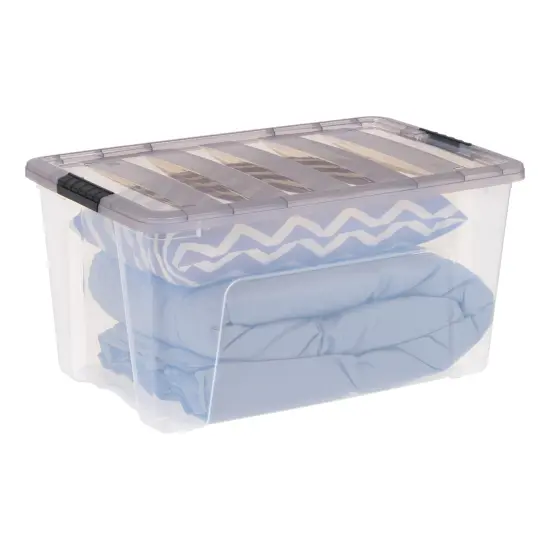 IRIS USA 72 Quart Stack & Pull Clear storage Box, Gray, 3 Pack {5}