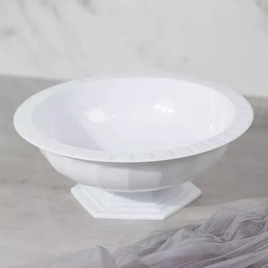 WHITE 3 Plastic 10" Roman Style Compote VASES Flower Pedestals {2}