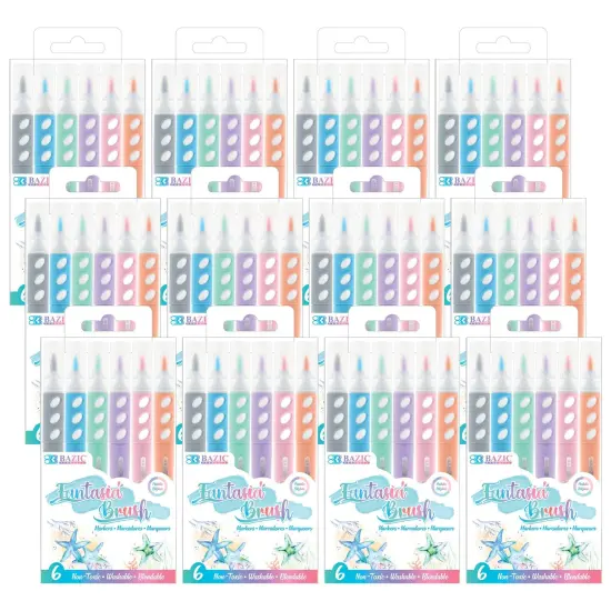 Brush Markers, Pastel Colors, 6 Per Pack, 12 Packs {1}